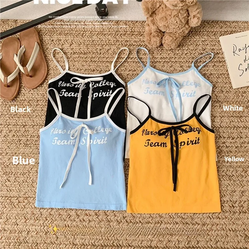 بلوزة قصيرة مطبوعة بحروف "فتاة حلوة وحارة" بألوان متباينة مع وسادة صدر، صدرية بدون أكمام للارتداء في الهواء الطلق، طراز جديد ...