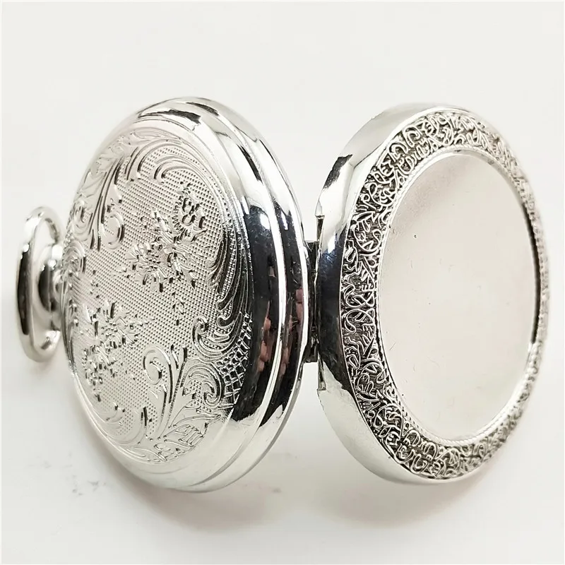 Jam tangan saku Quartz ukiran bunga mewah, jam tangan kalung liontin rantai Steampunk Retro Vintage