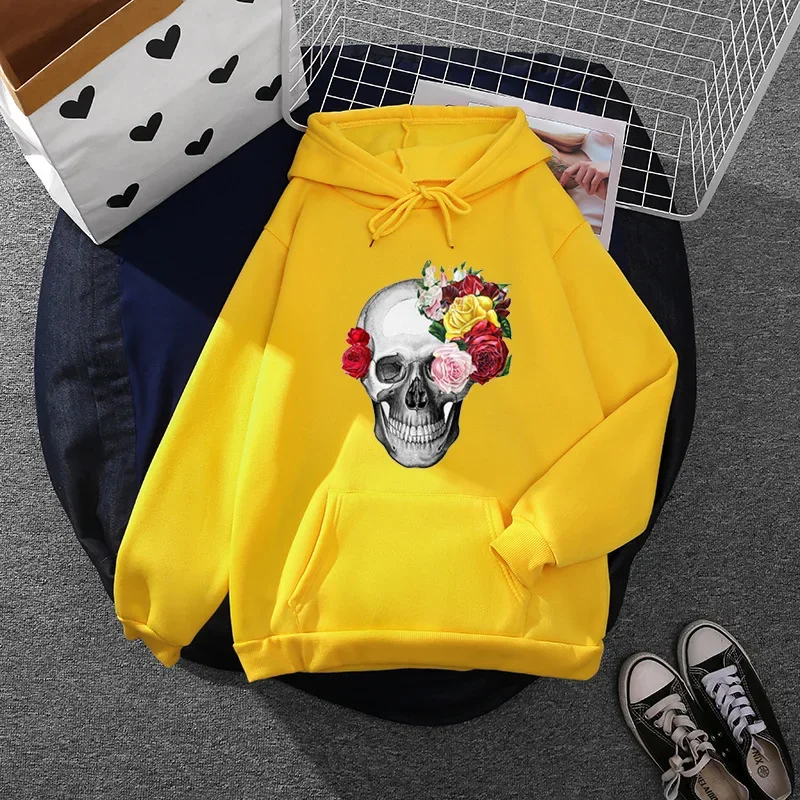 

2024 New Foreign Trade Design Loose Niche Fashion Skull Print Women's Pure Cotton Hoodie For Men And Women Lovers Hoodie Top Coa
