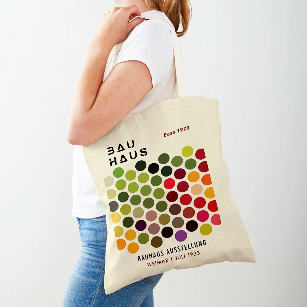 Abstract Green Rainbows Bauhaus Shopper Bag Geometric Circles Lady Tote Handbag Fashion Art Casual Women Shopping Bags