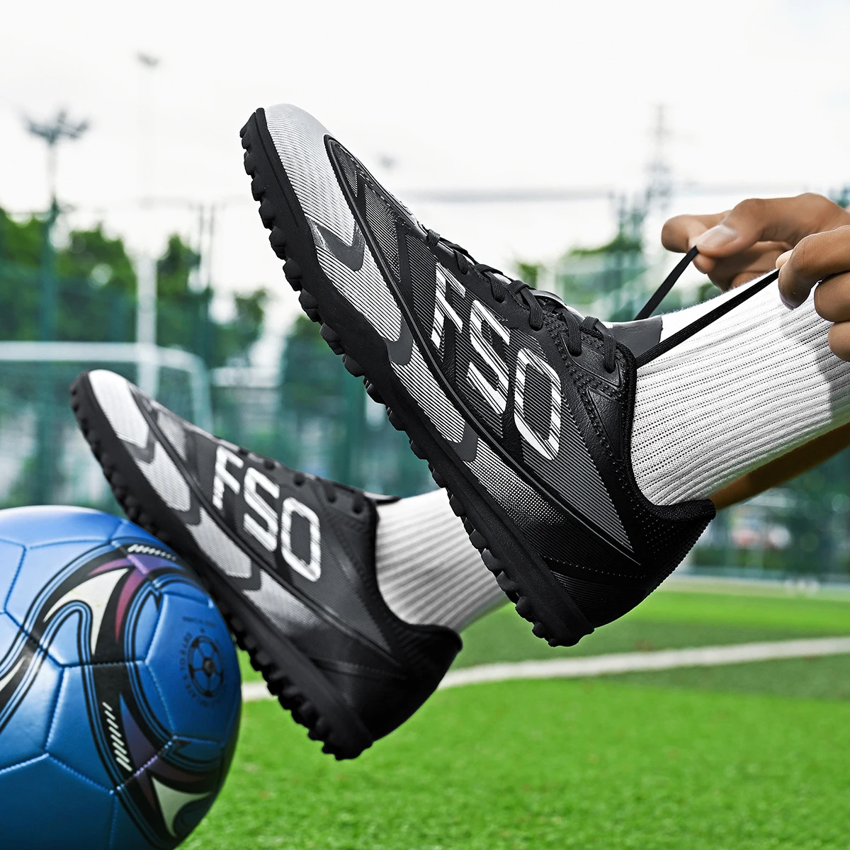 

TF Turf Soccer Shoes PU Fabric Breathable Upper Rubber Sole Wear Resistant Anti Slip Men Women Kids Youth Training Sneakers