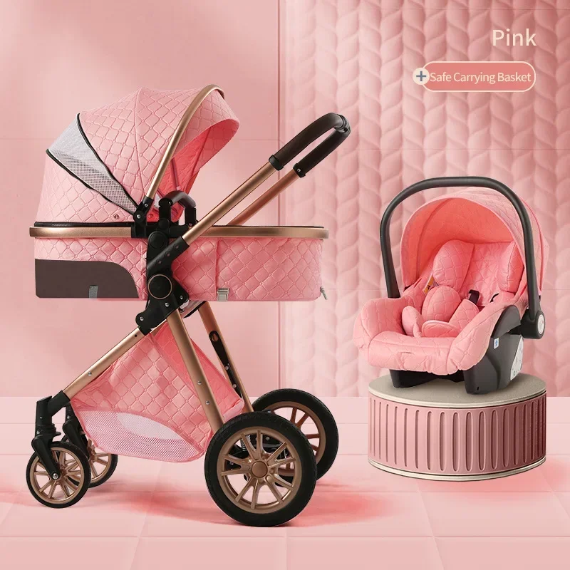 High-view Baby Stroller Lightweight Can Be Used for Sitting and Lying Down Foldable Shock-absorbing Two-way Newborn Baby Carrier - Image 3
