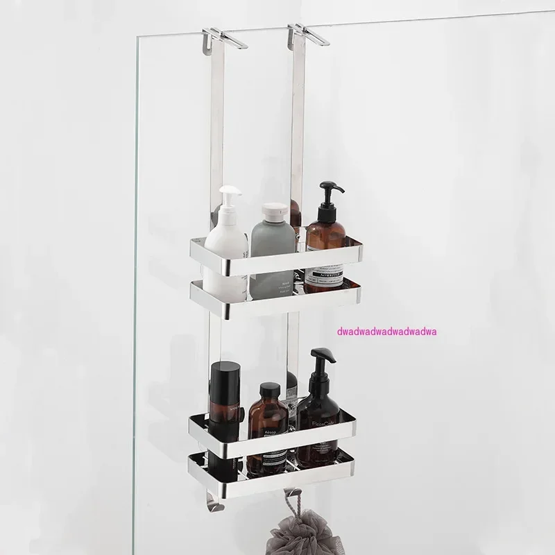 Shower Room Without Hole Bathroom Shelf 304 Stainless Steel Hanging Rack Double Hanging Basket Bathroom Door Rear Storage Rack