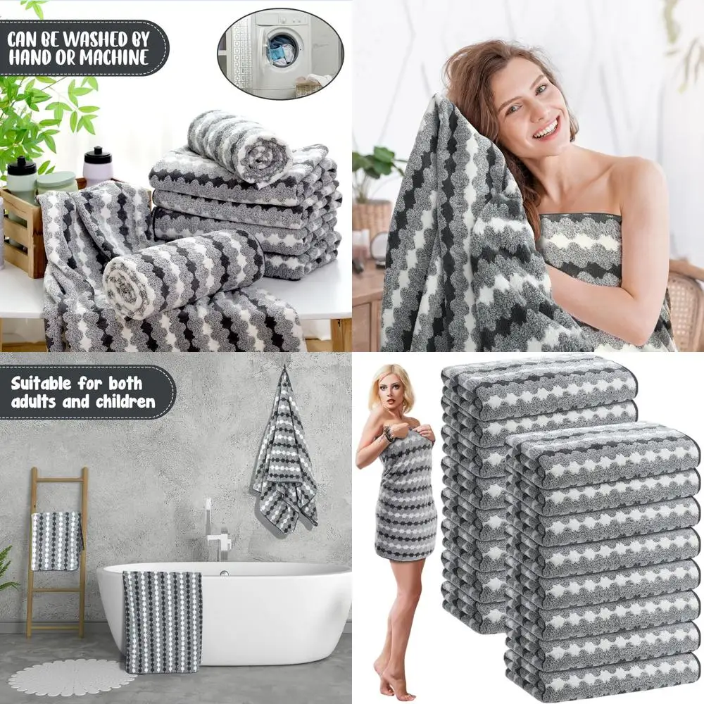 

Массовые банные полотенца из микрофибры, 16 предметов, 27x60 дюймов, большие, очень впитывающие, мягкие для душа, пляжа, спортзала, вечеринки (конус-серый)