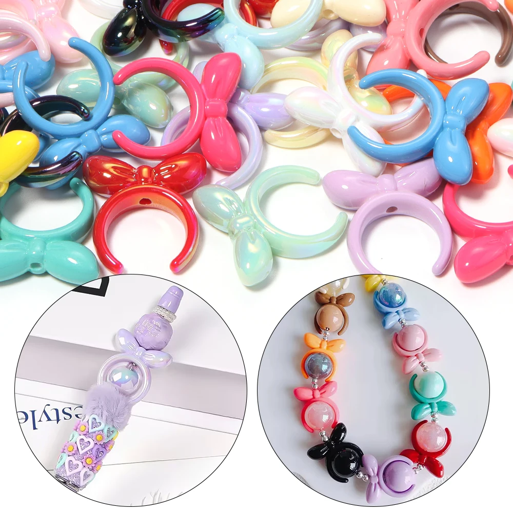 10 Stück/Set UV-farbige Acryl-Schleifenperlen, lose Perlen für Schmuckherstellung, DIY-Schlüsselanhänger, Bastelbedarf, Stiftzubehör, Accessoires – Detail 2
