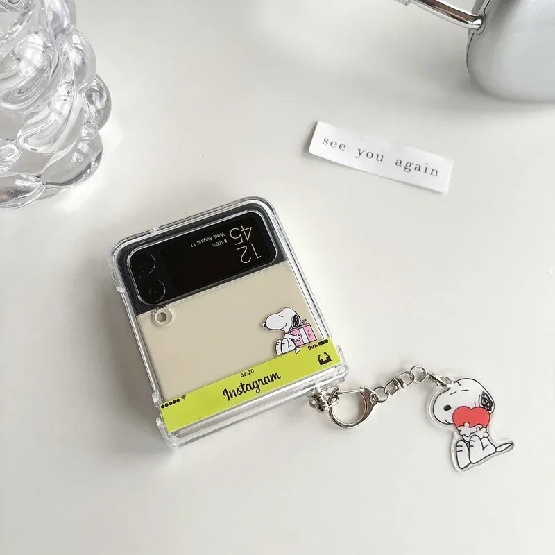 Cute Cartoon Snoopy Charlie Brown Transparent Phone Case For Samsung Galaxy Z Flip 7 6 5 Case Soft TPU Back Cover For Z Flip 3 4 view 6