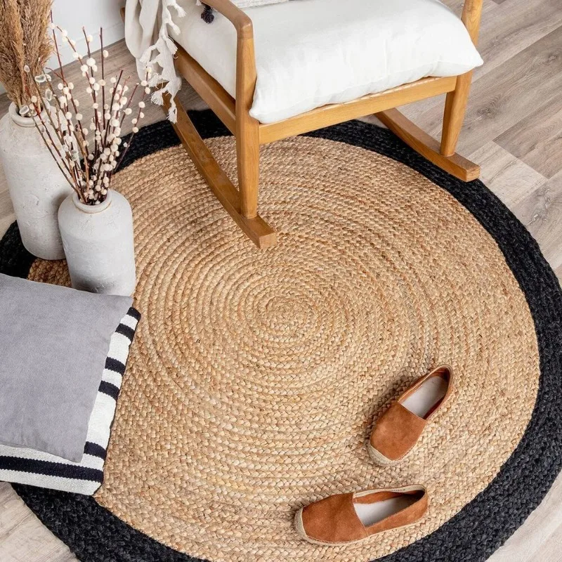 

Rug Round 100% Natural Jute Hand Braided Style Reversible Modern Living Room Rug