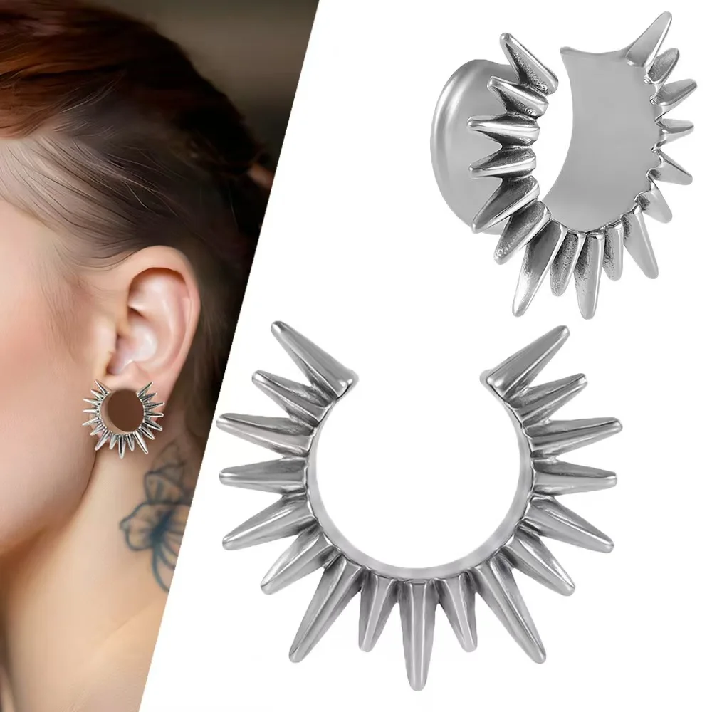 

2PCS Punk Sun Shape Ear Gauge Saddle Plugs Expander Earrings Stainless Steel Men Ear Stretchers Tunnel Piercing Jewelry