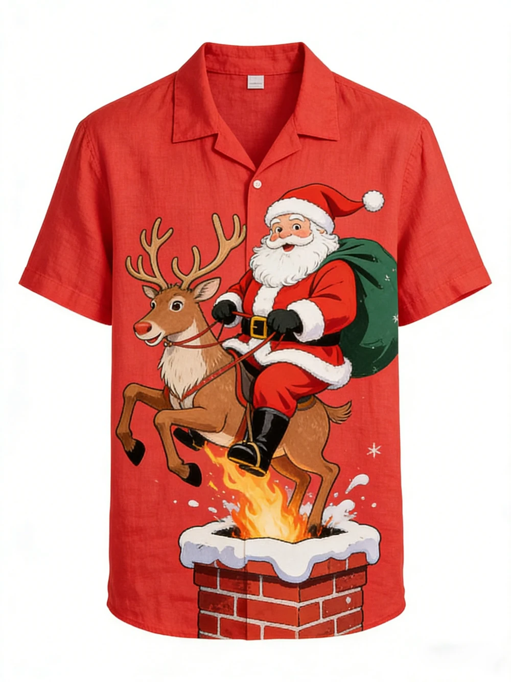 

Men's Santa Claus Chimney 3D Printed Red Shirt Hawaiian Casual Shirt Festival Party Clothing Men's New Year's Top Men for You