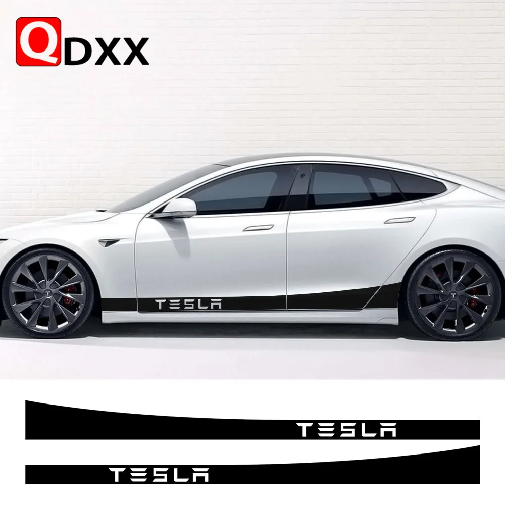 2PCS Car Stickers Door Side Skirt Trim Sport Decals For Tesla Model 3 S X P100D Auto Body Decor Wraps Vinyl Film DIY Accessories