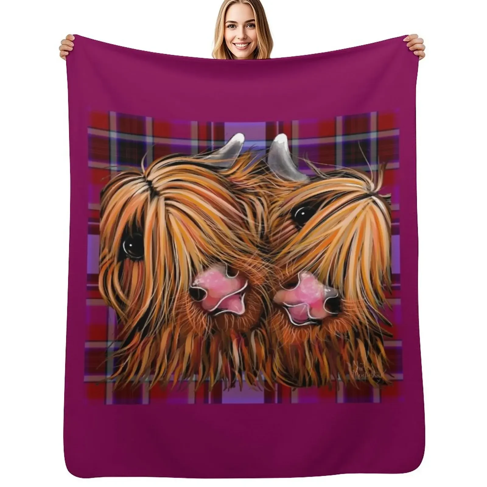 HiGHLaND CoW PRiNT'RHuBaRB & GiNGeR oN TaRTaN' BY SHiRLeY MacARTHuR manta suave grande para bebé manta de regalo personalizada