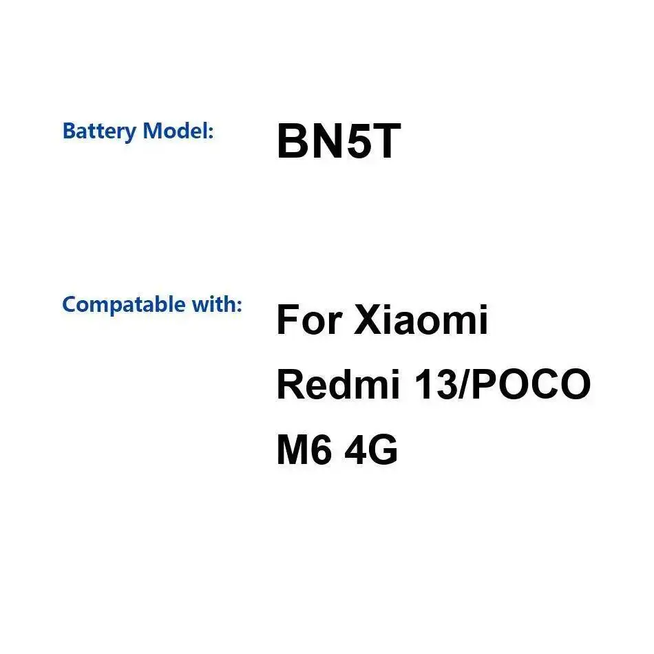 

Стабильный аккумулятор мобильного телефона BN5T, 5030 мАч, долговечная работа для Xiaomi Redmi 13 Poco M6 4G