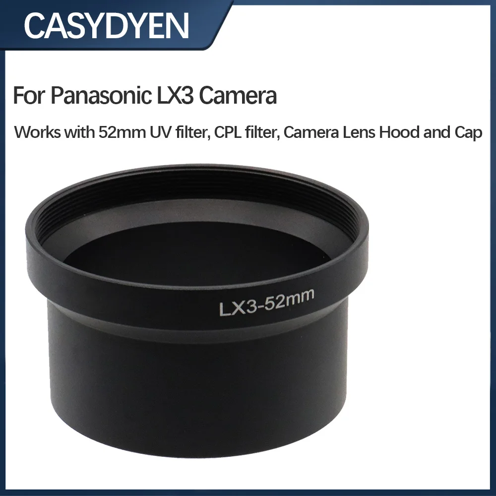 Metal Lens Adapter Tube Ring, Mount Filtro para Panasonic Lumix DMC-LX3 Camera, 52mm