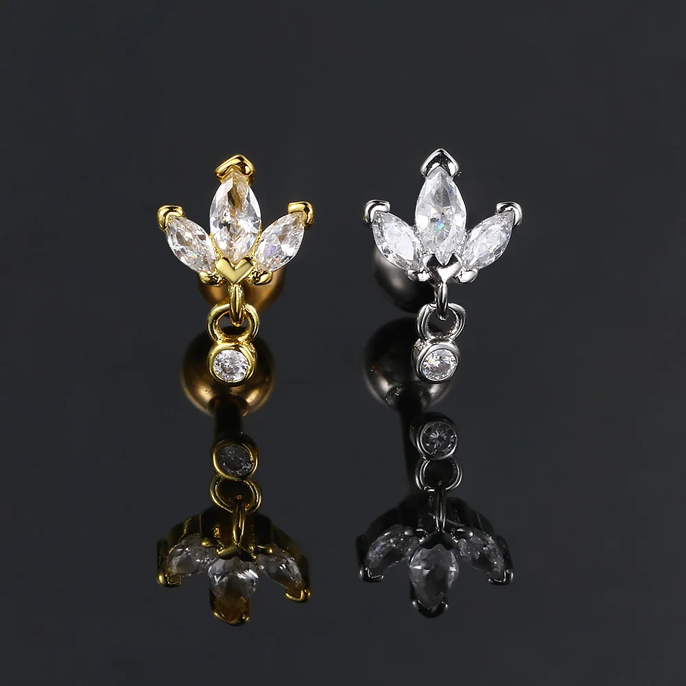 Conch Tragus Helix Daith Flat Piercing Ear Earring Zirconia Star Flower Crown Ear Piercing Jewelry Stainless Steel Hoop Earring