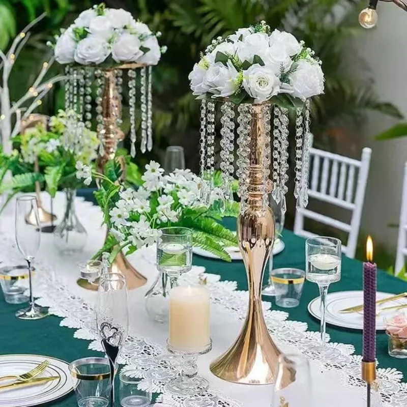 2Pcs Gold Hanging Flower Candlestick Iron Flower Device Arranger Path Candle Holder Room Home Festival DIY Ornament Porps