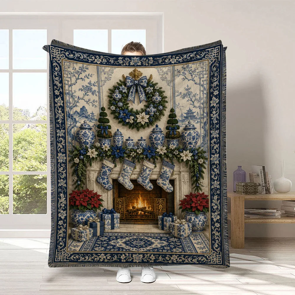 Merry Christmas Flannel Blanket Santa Claus Lovely Snowman Printed Throw Blanket Home Office Heartfelt Gift for Sis Bro Son Dau