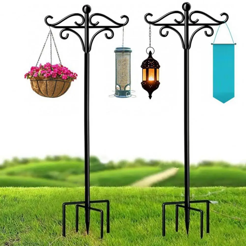 Patio Stand Stable 5 Prong Base Outdoor Garden Bird Feeder Hook Holder Flower Plant Basket Hanger Solar Light Lantern Pole Stand