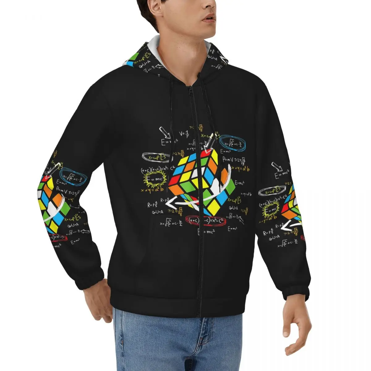 Exploding Rubix Rubiks Magic Cube Math Zipper Hoodie Harajuku Pullover Autumn Winter Men's Women's Sweatshirt Long Sleeve Tops