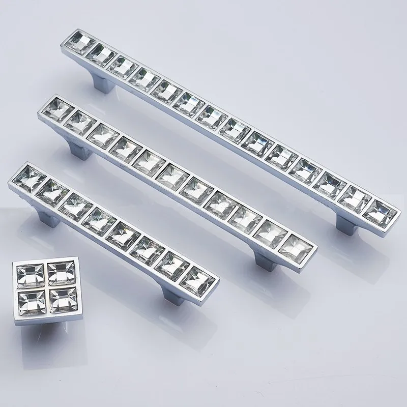 KK&FING Fashion Crystal Glass Knobs Cabinet Handles Silver Crystal Cupboard Pulls Drawer Knobs Kitchen Furniture Handle Hardware