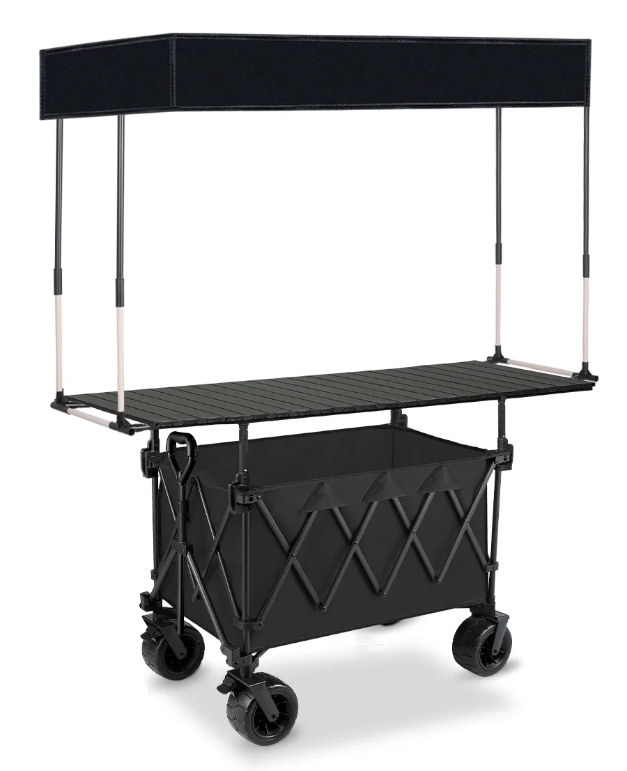 Collapsible Foldable Wagon Cart Umbrella Outdoor Folding Cart Garden Beach Camping Wagon with Removable Sunshade Wagon Stroller