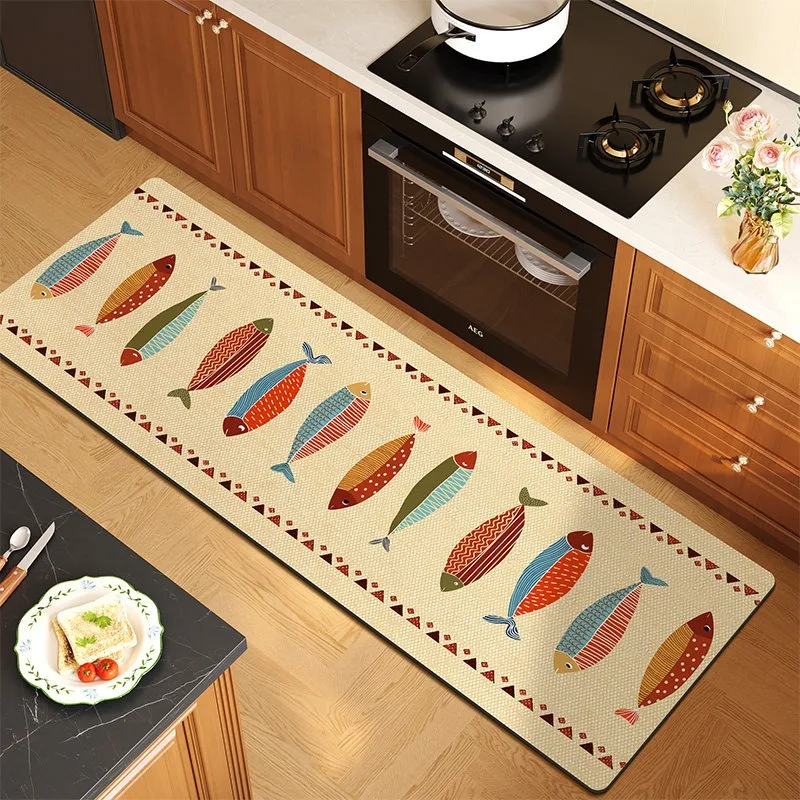 Carpet for Kitchen Floor Mat PVC Waterproof Oil-proof Non-slip Leather Rug Checkered Fish Pattern Rugs Long Size Home Decor Mats