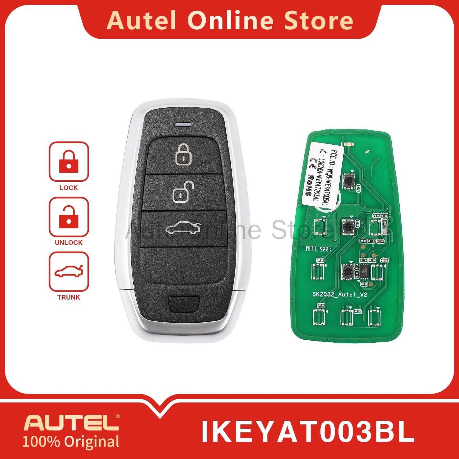 

AUTEL IKEYAT003BL 3-кнопочный универсальный интеллектуальный дистанционный ключ для KM100/IM508/IM608