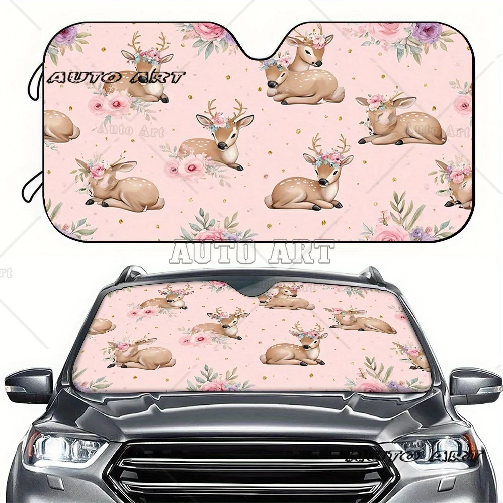 

Car Sun Visor with Floral Deer PatternUV Protection and CoolingSuitable for Universal ModelsSedansRV Decoration