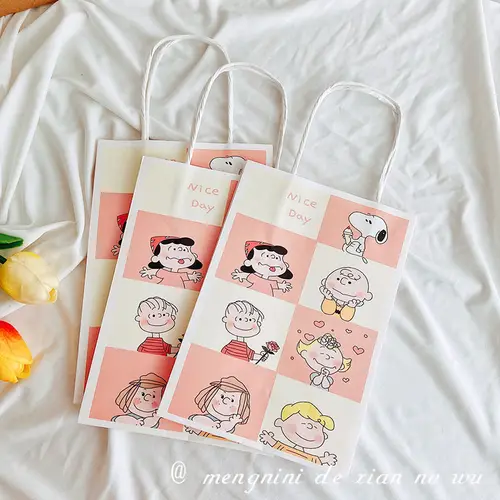 Imagen 2 del producto Bolsa de papel de Snoopy de 6 uds., bolso de dibujos animados, bonitos aperitivos, embalaje de dulces, bolsas de regalo, decoración de fiesta para niños, bolsas de compras reciclables para comestibles