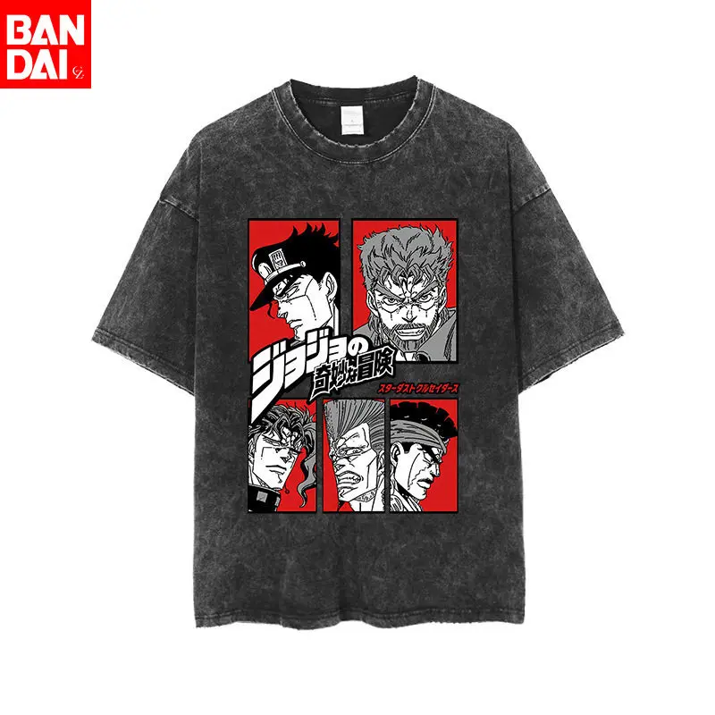 

Jojo's Bizarre Adventure Jotaro Kujo Vaporwave Retro Print Vintage Washed Tshirt 2026 Summer Oversized Graphic Tee for Men Women