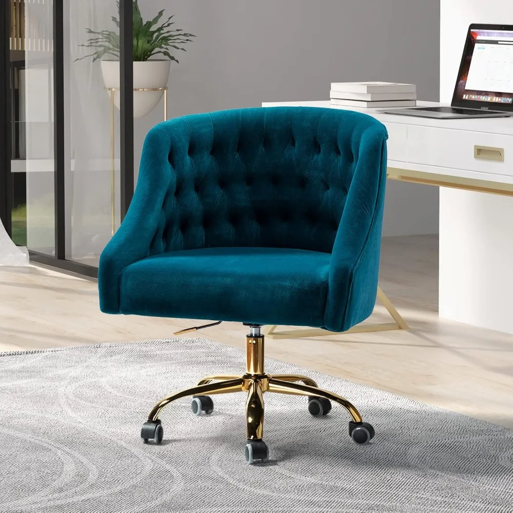 

Velvet Home Office Chair with Gold Base, Comfortable Modern Cute Desk Chair, Adjustable Swivel Task Chair for Living Room Bedroo