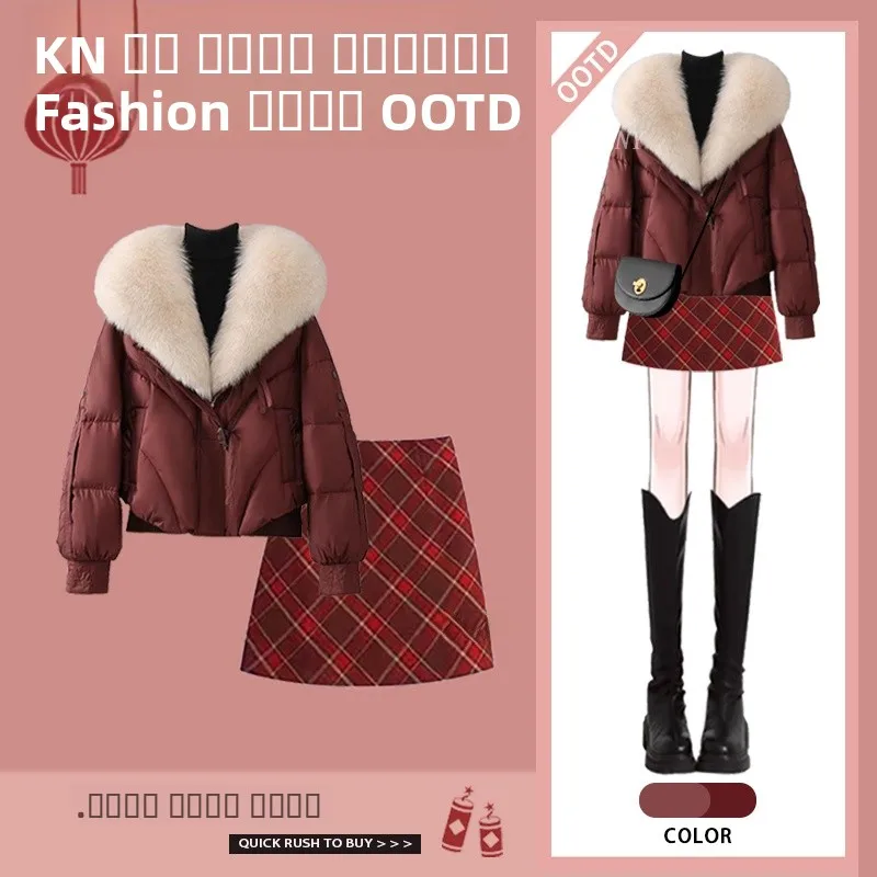 

Зимний женский модный комплект с высокой талией, утягивающая юбка, теплый хлопковый комплект из двух предметов, Sli, корейская версия, уличная одежда