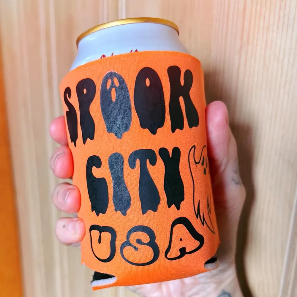 

5-PACK Spook City USA Halloween Can Cooler Spooky Horror Drink Sleeve Halloween Party Cooler for Cans & Bottles Party Supplies