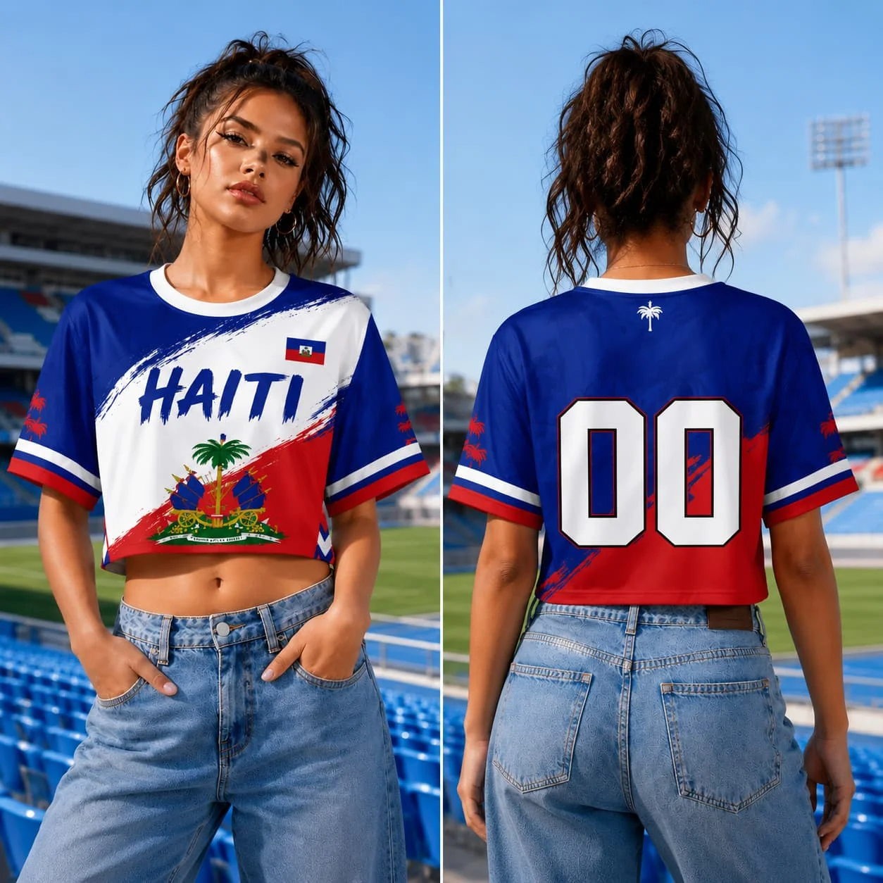 2026 Women HAITI Soccer Crop Top Jersey cheerleaders Football Tee women Romance Football Jersey, short sleeve women t-shirt