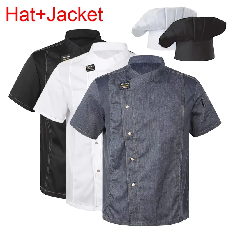 プロのシェフジャケットと調理用帽子ケータリングキッチン作業服セットレストランコックコスチュームベーカリーカフェユニフォーム
