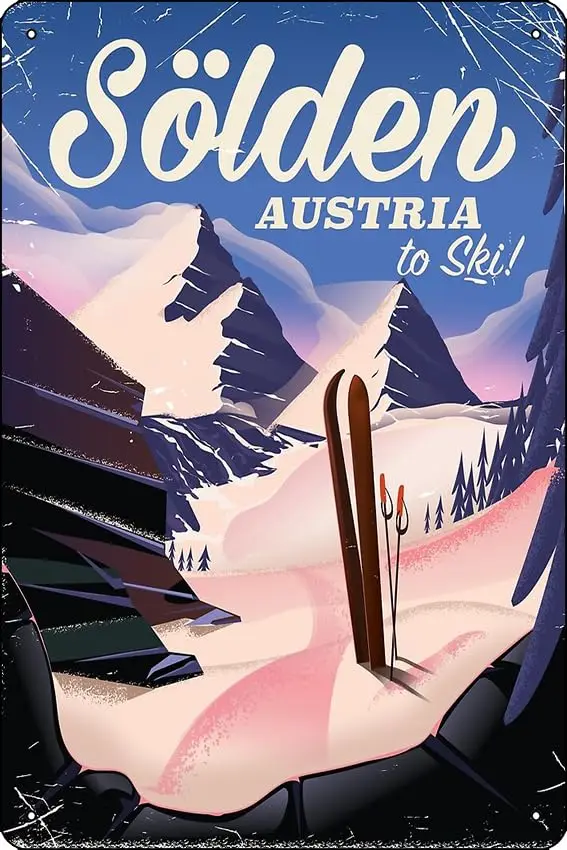 Sölden Austria vintage ski poster Print Metal Tin Sign 12 X 8 Inch Funny Man Cave Home Office Bar Decor