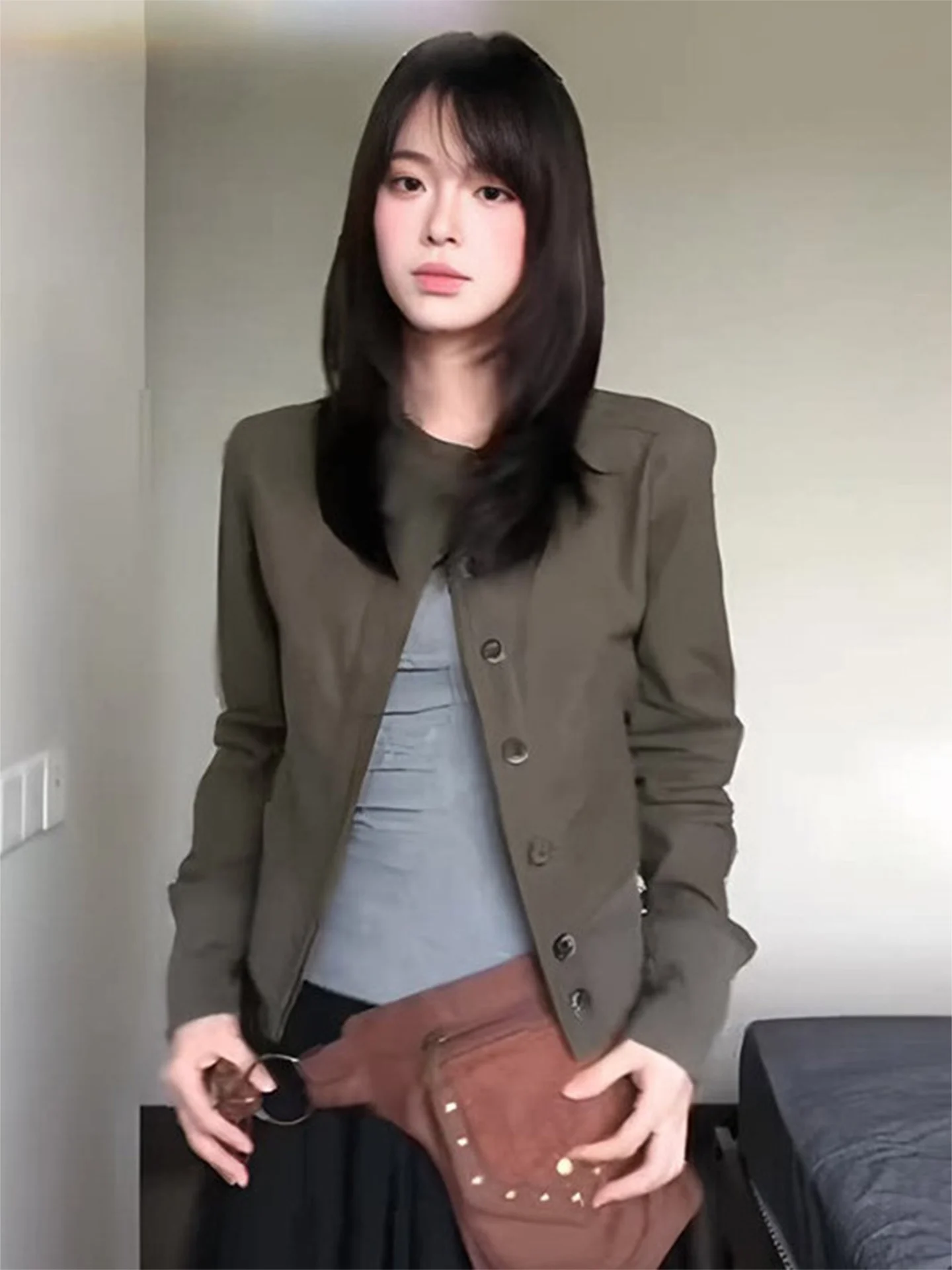 Retro Style Short Brushed Fleece Stand Collar Jacket Women's Autumn Casual Commute Outerwear Comfortable Straight Cut Top