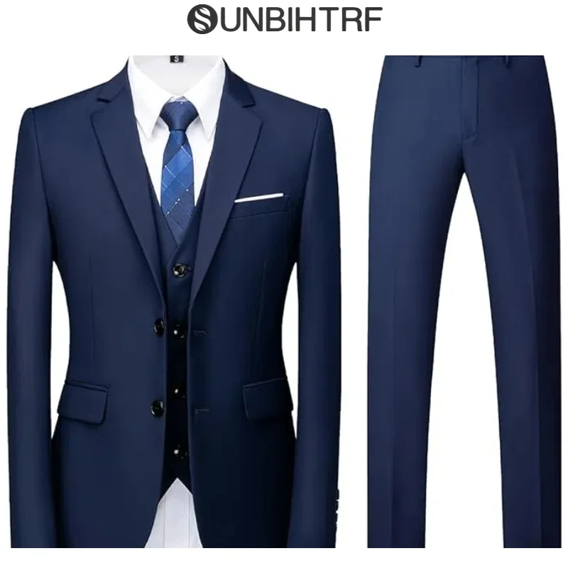 

Men's custom-made three-piece suit set (jacket + waistcoat + trousers) business slim-fit wedding evening dress