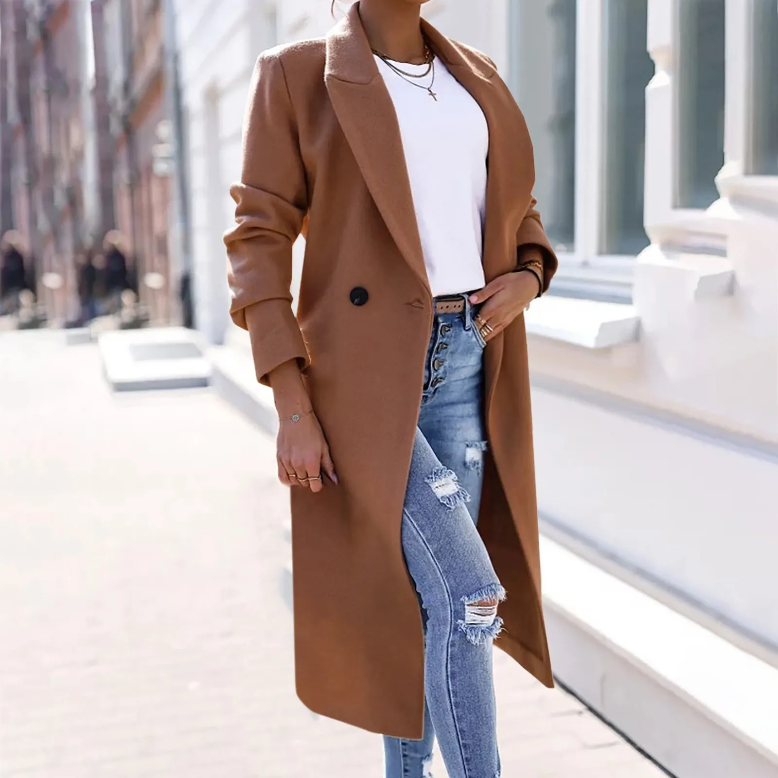 

Women Coat Elegant Long Female All Match Long Sleeve Button Placket Autumn Winter Overcoat Commute Business Clothing Women Coats