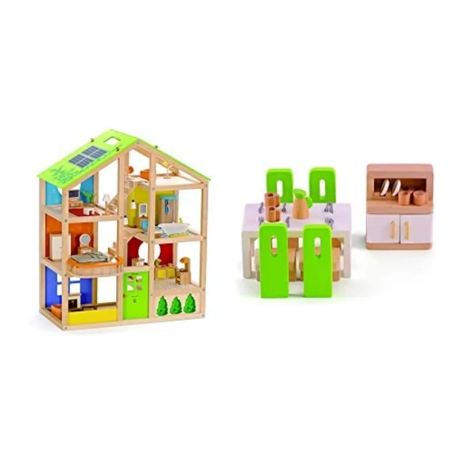 

All Seasons Wooden Dollhouse Award Winning 3 Story Dolls House Toy with Furniture, Accessories, Movable Stairs and Reversible S