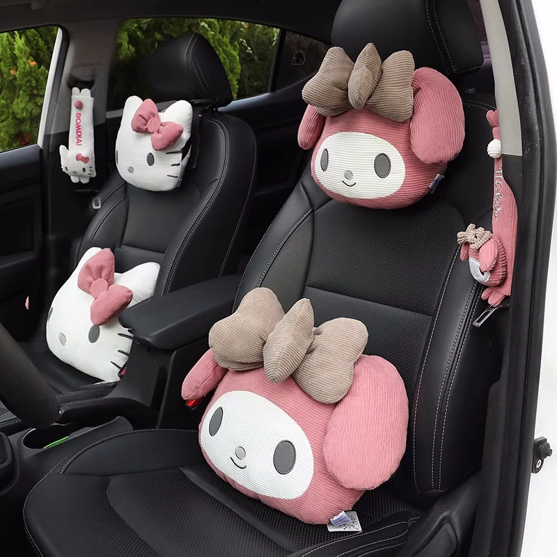 Sanrio Retro Style My Melody Headrest Seat Belt Cover For Car Seat Back Cushion KT Cat Plush Toy Throw Pillow Sofa Bed Xmas Gift