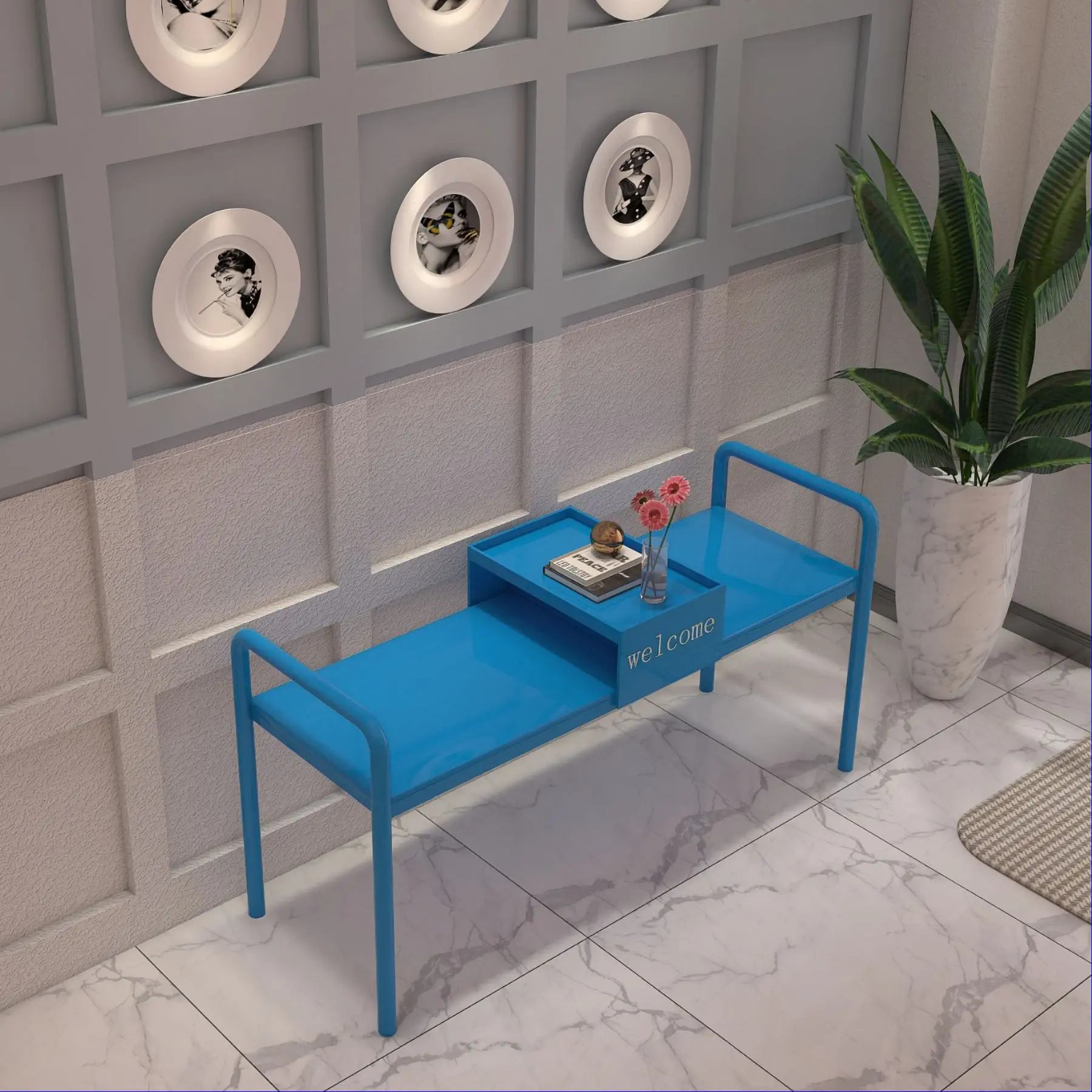 Outdoor bench Park bench Dopamine wind milk tea coffee shop Gym rest bench Shopping mall wrought iron seat chair