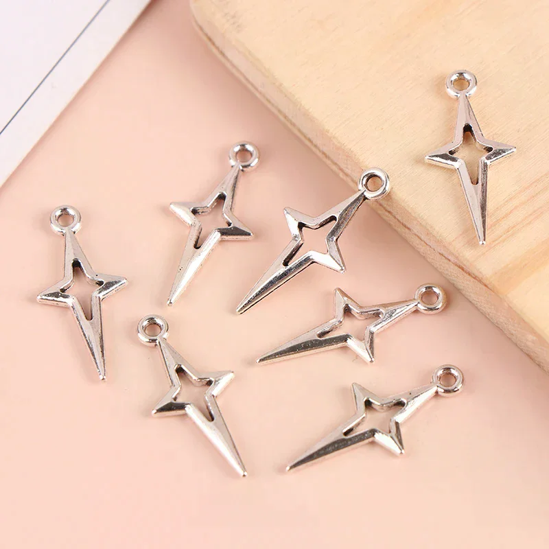 40 szt. 23x10mm Antyczne Srebrne Ażurowe Zawieszki w Kształcie Gwiazdy do Wyrobu Biżuterii Akcesoria DIY