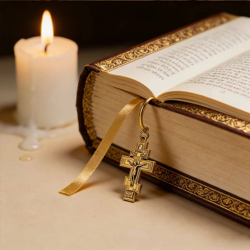 Neue 2026 Traditionelle Orthodoxe Kruzifix-Lesezeichen-Kollektion Gold & Antik-Kupfer Hochwertiges christliches Geschenk für Bibelstudium & Gebet – Detail 10