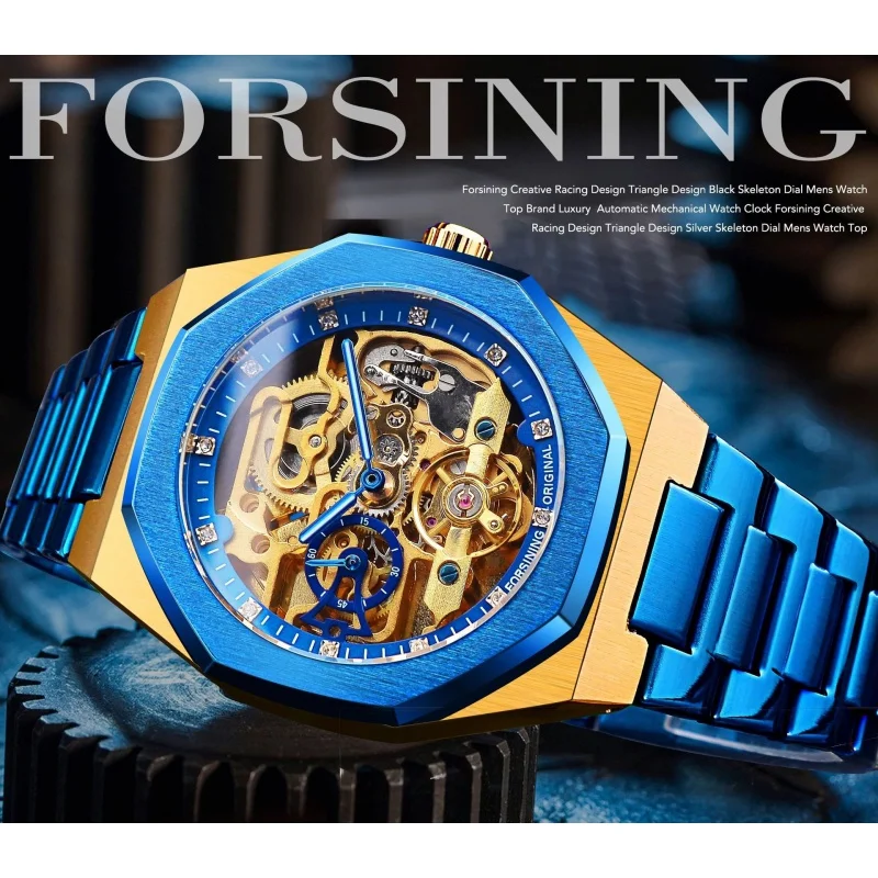 Official brand of free shippingMen's High-End Automatic Mechanical Blue Steel Tourbillon Waterproof Watch