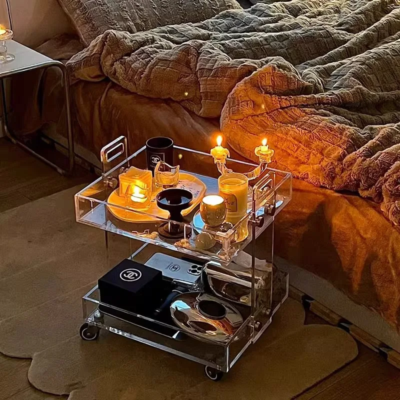 

Acrylic trolley medieval storage rack with wheels movable coffee table side several layers floor Internet celebrity dining car