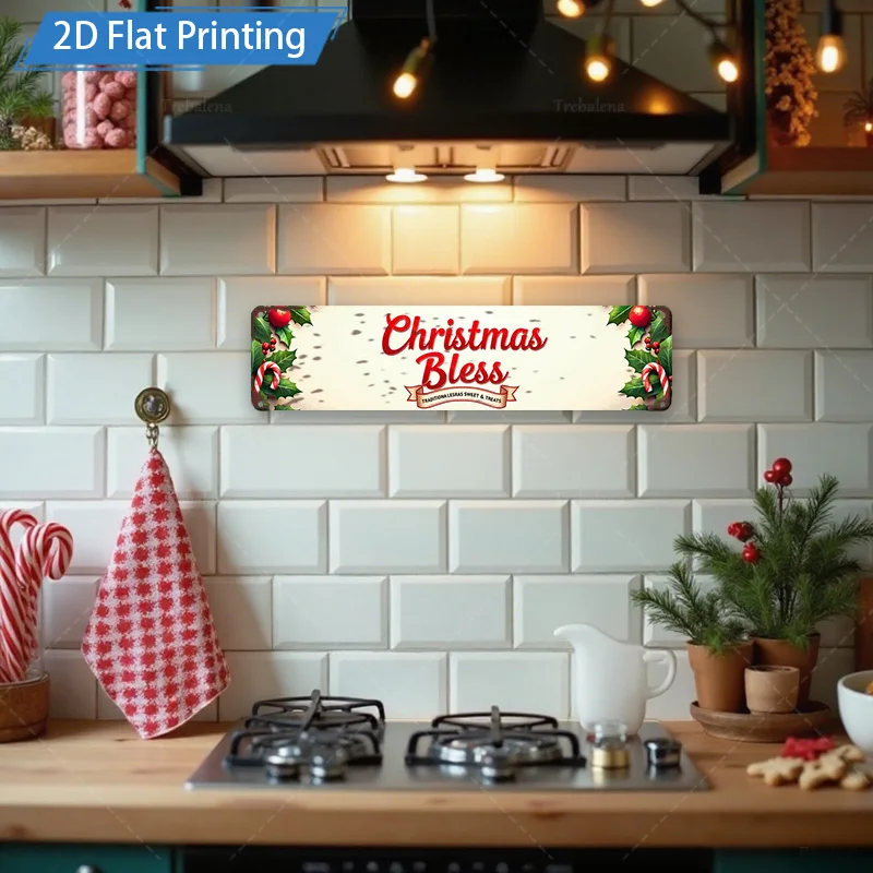[2D FLAT] 1pc Metal Sign, 8×12inch Christmas Bless Metal Sign 2D Flat Print Decor