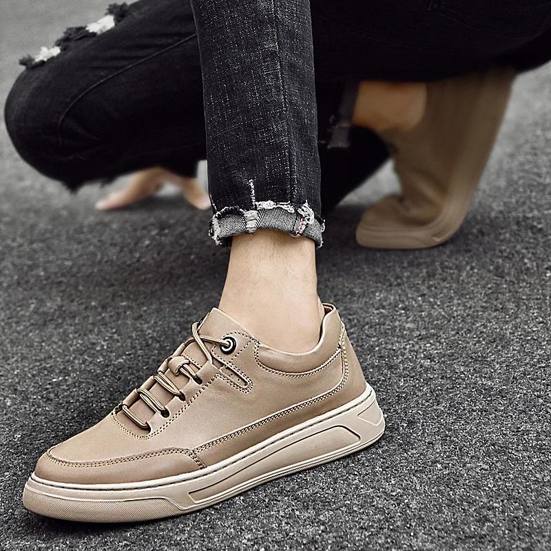 2025 Men's New Autumn Leather Panel Sneakers - Breathable White Shoes for Casual & Sporty Wear