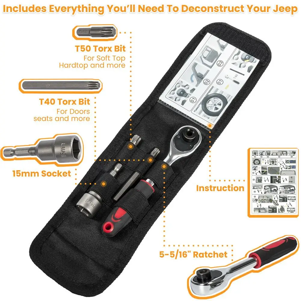 4Pcs Hard Top and Door Removal Torx Set Tool Kit Removal Wrench Tool Set for 2007-2021 Jeep Wrangler Jl JK Rubicon Sahara Sport