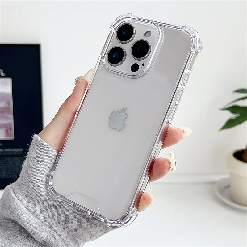 Luxury Transparent Shockproof Armor Case For iPhone 16 15 14 13 12 11 Pro XS Max XR 7 8 Plus Silicone Bumper Hard Acrylic Cover
