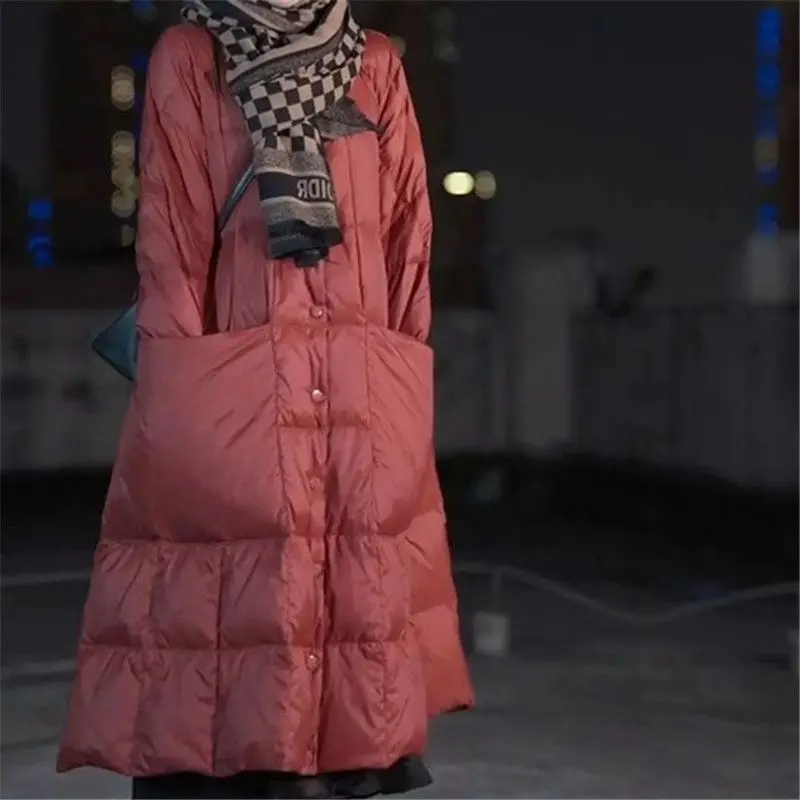 Piumino lungo Oversize tasche grandi cappotti invernali donna manica lunga giacca invernale di marca di lusso abbigliamento donna piumino